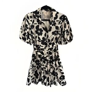 Coquette Floral Puff Slv Cotton Belted Mini Dress Size Medium